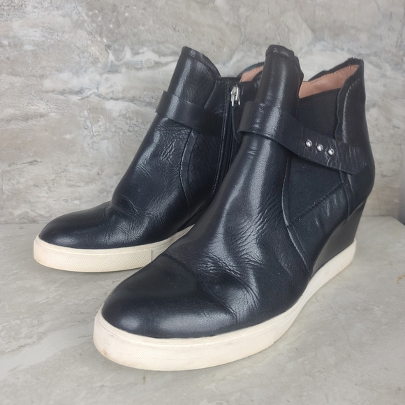 Linea Paolo Black Leather Freshton High Top Wedge Sneakers 8 - Picture 5 of 12